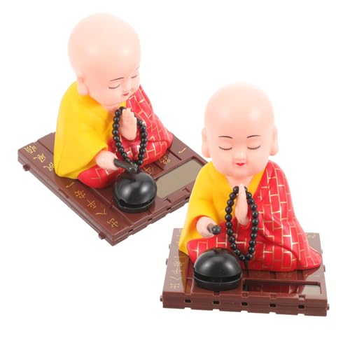ULTECHNOVO 2Stücke Solar Figur Wackelkopf Auto Dekoration Niedliche Mönchstatue für Innenraum Dashboard Spielzeugdeko für Zuhause und Auto von ULTECHNOVO
