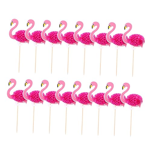 ULTECHNOVO 30 Stück Kuchendekorationseinsatz Tortenverzierung Zum Geburtstag Flamingo-kuchenaufsatz Blumen- Flamingo-kuchendekorationen Flamingo-cupcake-topper Party Kuchentopper Stöcke Holz von ULTECHNOVO