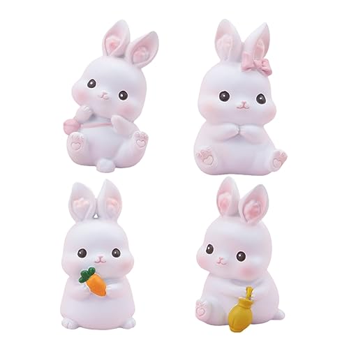 ULTECHNOVO 4 Stück Kaninchen dekorative Ornamente Kuchendeckel klein Geburtstag für Mini Hasenfiguren tortendeko Ostern Dekoration Kuchenverzierung Tortenfigurenschmuck Harz Weiß von ULTECHNOVO