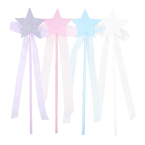 ULTECHNOVO 4 Stück Teiliges Glitzer Stern Zauberstäbe für Feen Kostüme für Geburtstagsfeiern Halloween und Cosplay Rosa Blau und Weiß und Party Dekoration von ULTECHNOVO
