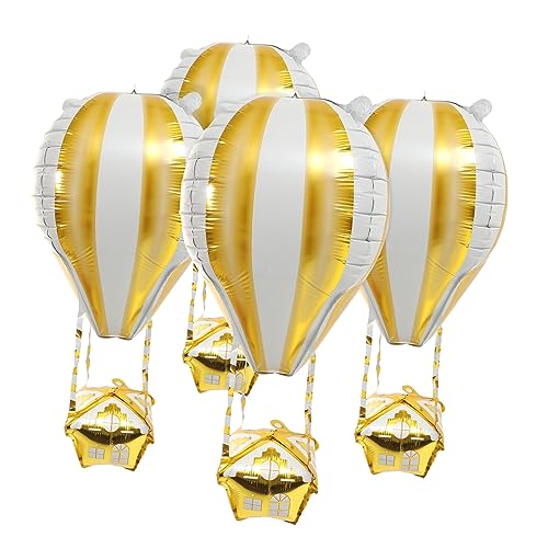 ULTECHNOVO 4 Stück Teiliges Goldene Aluminiumfolie Ballons Heißluftballon Deko für Kindergeburtstag Party Luftballons Leichte Geburtstagsdeko für Wand Fenster Tisch Türen von ULTECHNOVO