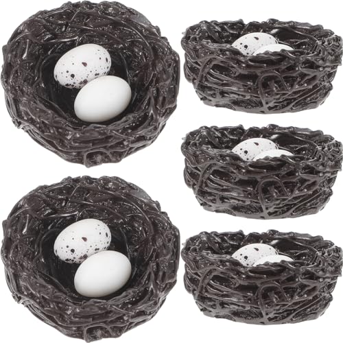 ULTECHNOVO 5 Stück Künstliche Vogelnester aus Resin Realistische Dekoration mit Eiern für Garten und Miniatur Nest Ornamente für Mikrolandschaften von ULTECHNOVO