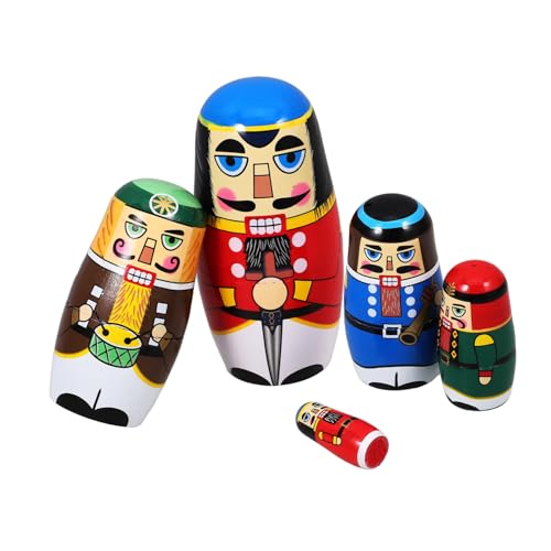 ULTECHNOVO 5 Stück Teiliges Handbemalte Russische Holzpuppen mit Weihnachtsmotiven Stapelbare Nesting Dolls für Erwachsene Farbenfrohe Dekorative Matruschka Figuren Langlebig und Detailreich von ULTECHNOVO