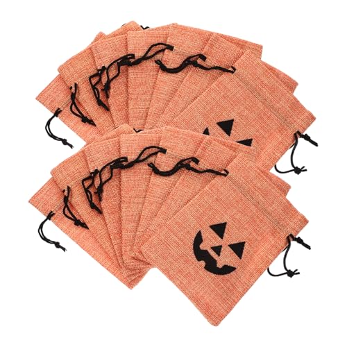 ULTECHNOVO 50 Stück Teiliges Halloween Kürbis Süßigkeitentüten aus Langlebigem Leinenstoff mit Zugband Wiederverwendbar Durchsichtig als Geschenkbeutel für Halloween Süßigkeiten und von ULTECHNOVO