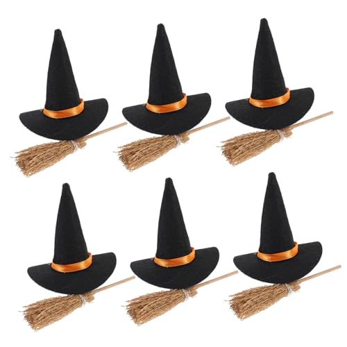 ULTECHNOVO 6 Satz Miniatur Hexenhut Set Teiliges Bastelset mit Kleinen Besen für Halloween Dekorationen für DIY Handwerksprojekte Cosplay und Partys von ULTECHNOVO