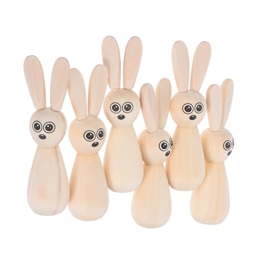 ULTECHNOVO 6 Stück Osterhasenpuppe Diy-graffiti-puppe Osterhasen Basteln Osterdekor Steckpuppen Unvollendet Hasenpuppenschmuck Hasenornament Ostern Diy Handwerk Osterschmuck Holz von ULTECHNOVO