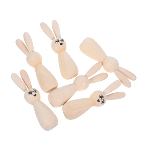 ULTECHNOVO 6 Stück Osterhasenpuppe Diy-graffiti-puppe Steckpuppen Unvollendet Osterhasenfiguren Osterdekor Ostern Handwerk Ostern Diy Handwerk Dekoratives Kaninchen Osterschmuck Holz von ULTECHNOVO