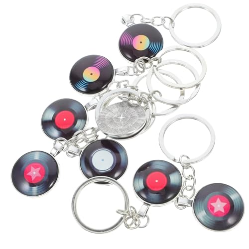 ULTECHNOVO 8 Stück Teiliges Musik Schlüsselanhänger Vintage Schallplatten Schlüsselring für Musikliebhaber Robuste Glassteine für Hochzeiten Partys von ULTECHNOVO