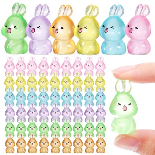 ULTECHNOVO 84 STK. Miniature Bunny Figuren Teiliges Leuchtendes Kaninchen aus Kunstharz in Farben Glühende Hasenfiguren für Wohnzimmer Garten und Ostern von ULTECHNOVO