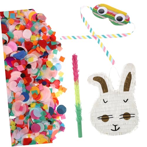 ULTECHNOVO Buntes Teiliges Hasen Piñata mit Farbigen Pinata Sticks und Augenmaske für Kindergeburtstag und Fest für Partys Feste und Klassische Piñata Spiele mit Süßem Überraschungseffekt von ULTECHNOVO