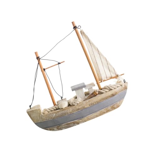 ULTECHNOVO Holz Segelboot Deko Mediterraner Stil Handgefertigt Holzboot Tischdeko Wohnraumdekoration Strand Meer Flair von ULTECHNOVO