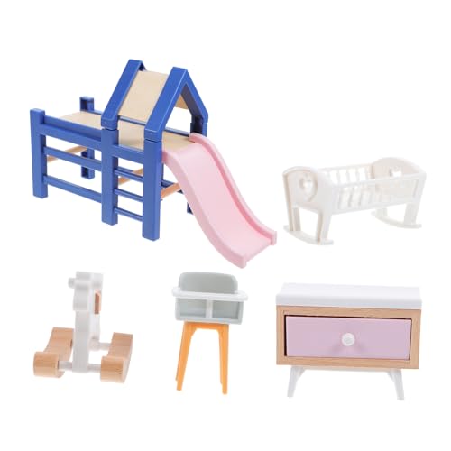 ULTECHNOVO Miniatur Puppenhaus Möbel Teilig mit Rutsche Schaukelpferd Hocker Babyzimmer für Kompakt Pastellfarben Vielseitig für Fantasievolles Rollenspiel von ULTECHNOVO