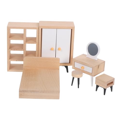 ULTECHNOVO Miniatur Schlafzimmermöbel Teilig aus Vollbuche Detailgetreues Puppenhaus Zubehör Farbecht und Robust Fördert Kreativität und Räumliches von ULTECHNOVO