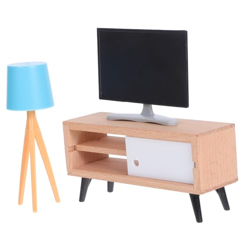 ULTECHNOVO Puppenhausmöbel: 3-Teiliges Puppenhaus-Fernsehschrank-Stehlampe-Set Miniaturmöbel-Set Kunststoff Und Holz 12 9 X 6 0 X 4 4 cm Für Die Wohnzimmerdekoration Im Puppenhaus von ULTECHNOVO