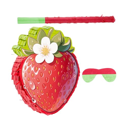 ULTECHNOVO Rote Erdbeer-piñata mit Füllöffnung und Aufhängeschlaufe Inklusive und Augenbinde für Geburtstagsfeier und Sommer-fruchtparty Robuste Papp-dekoration mit Krepppapier Partyspaß von ULTECHNOVO