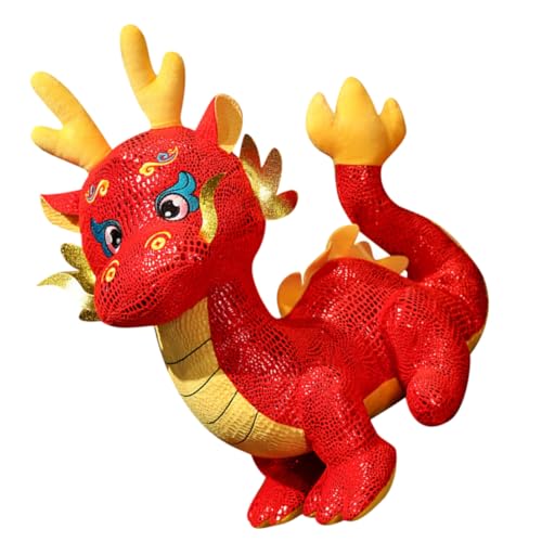 ULTECHNOVO Sternzeichen-Drachen-Puppe Drachenplüschpuppe Süße Kuscheltiere Drachenpuppen- Puppenaugen Dekoration Stofftier Drachen-kuscheltiere Rot Pp Baumwolle von ULTECHNOVO