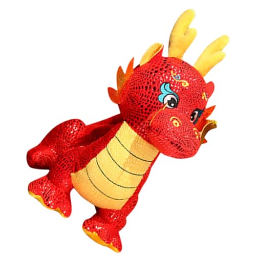 ULTECHNOVO Sternzeichen-Drachen-Puppe Plüsch für Mädchen anschmiegsames Kuscheltier Drachenpuppen- Dekoration puppenaugen Drache Stofftier ausgestopfter Drache PP Baumwolle rot von ULTECHNOVO