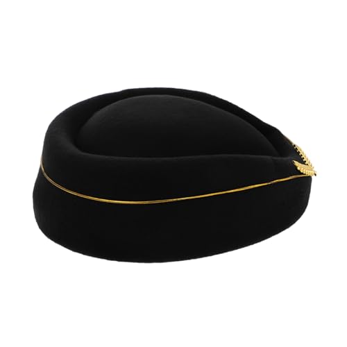 ULTECHNOVO Stewardess Hut Für Frauen Eleganter Beret Für Flugbegleiterinnen Cosplay-accessoire Hochwertige Wollmütze Kostüm-accessoire Für Rollenspiele Und Bühnenaufführungen Schwarz von ULTECHNOVO