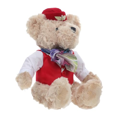 ULTECHNOVO Stewardess Plüschbär Plüschpuppe Dekobär Tafelaufsatz Für Party Süße Pilotenpuppe Kleinkind Pilotenpuppe Plüschbär Weicher Plüschbär Plüschtier Für Piloten Roter Plüsch von ULTECHNOVO