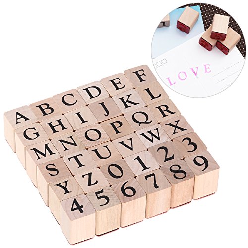 ULTNICE Alphabet Briefmarken Set Holz Stempel Gummi Anzahl Briefmarken 26 Großbuchstaben und 10 Zahlen von ULTNICE