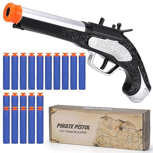 Piratenpistole Spielzeug Pistole für Kinder - Spielzeugpistolen Piraten Pistole mit 20 Kugeln, Spielzeug-Schaumstoff-Blaster Spielzeug Waffen für Halloween Karneval Piratenkostüm (Silber) von ULUCTROM