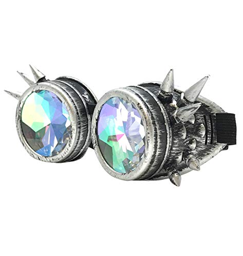 UMBRELLALABORATORY Rave Kaleidoskop-Brille, Vintage-Stil, silberfarben, Steampunk-Brille, Regenbogen-Beugungsgläser von UMBRELLALABORATORY