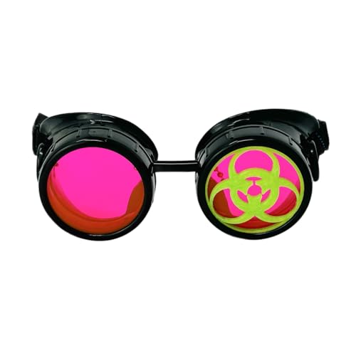 UMBRELLALABORATORY Steampunk Verrückte Wissenschaftlerbrille Kostüm Zubehör Cosplay Brille Neon Pink Retro Runde Halloween Brille von UMBRELLALABORATORY
