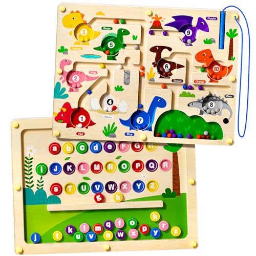2-in-1 Magnetspiel Labyrinth Montessori-Spielzeug für 2 3 4 5 jährige Kinder im Vorschulalter pädagogisches doppelseitiges Holzbrett magnetisches Farb- und Zahlenlabyrinth Magnet (grün, One Size) von UMEREACT