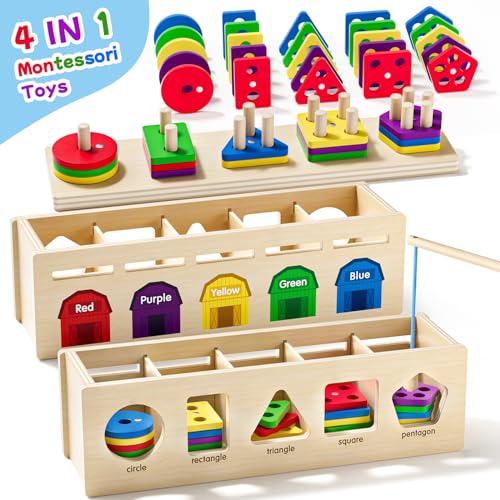 UMEREACT 4-in-1-Formsortierer, Sortieren und Stapeln, hölzernes Montessori-Spielzeug, 12 Monate altes Baby, Jungen und Mädchen, Farbabgleich, Zähl- und Angelspiel für 1-, 2- und 3-Jährige, Geschenke UMEREACT 4-in-1-Formsortierer, Sortieren und Stapeln, hölzernes Montessori-Spielzeug, 12 Monate altes Baby, Jungen und Mädchen, Farbabgleich, Zähl- und Angelspiel für 1-, 2- und 3-Jährige, Geschenke von UMEREACT