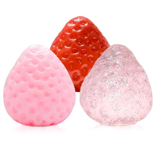 3pcs Big Strawberry Stress Squishy Toys for Adults, Cute Strawberry Squeeze Toys, Upgrade Fruit Squishies Kawaii Sensory Squishy Fidget Toys for Man Women, Red+Pink+Transparent Pink (Stawberry, 3) von UMESEE