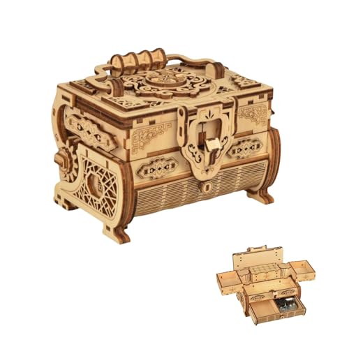 UMESEE 3D-Puzzle-Schatztruhe aus Holz für Erwachsene, handgefertigte Spieluhr mit 6 Aufbewahrungsfächern, Schmuck-Organizer und Erinnerungsbox, kreative Holzpuzzles für Erwachsene und Jugendliche von UMESEE