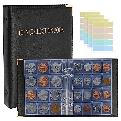 UMILKI Münzen Sammelalbum,Münzalbum 2 Euro,Münzsammlung für 360 Münzen mit 2 Größen,Coins Aufbewahrung Sammelalbum mit 400 PVC-Aufklebern für Gedenkmünzen und Minibriefmarken(Schwarz) von UMILKI