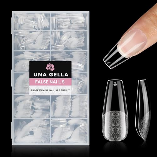 UNA GELLA Ballerina Tips für Gelnägel, 216 Stück 12 Größen Soft Gel Press on Nail Tips Full Cover Fake Nägel Set für Nagelverlängerung Halb Matt DIY Art Home von UNA GELLA