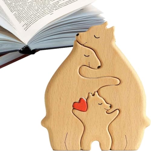 UNAGRI Familienpuzzle Bären Holzpuzzle Personalisiertes Bärenfamilie Kunstpuzzle Aus Holz Niedliche Tierfamilie Holzstatue Familienname Bär Herzpuzzle Geschenk Für Familie (1pcs-A) von UNAGRI