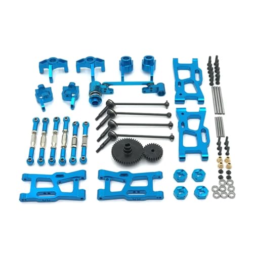 UNARAY Fit for WLtoys 124018 124019 144001 RC Auto Teile Metall Upgrade Kit Antriebswelle Zugstange Schaukel Arm Lenkung Tasse Getriebe (Size : Blue) von UNARAY