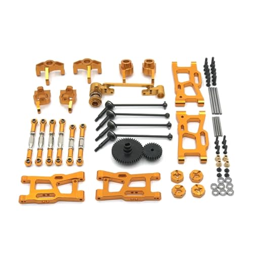 UNARAY Fit for WLtoys 124018 124019 144001 RC Auto Teile Metall Upgrade Kit Antriebswelle Zugstange Schaukel Arm Lenkung Tasse Getriebe (Size : Gold) von UNARAY