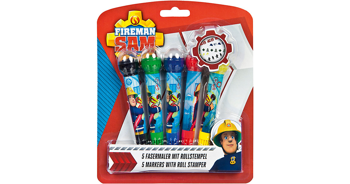 Fasermaler-Rollstempelset Feuerwehrmann Sam, 5 Farben & Motive bunt Modell 4 von UNDERCOVER