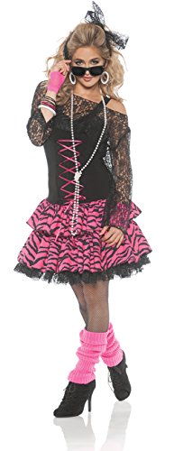 UNDERWRAPS 80er Jahre Themen Neon Kostüme - 1980er Halloween Outfits für Herren Damen Hip Hop Party Punk Style Cosplay Kostüme mit Zubehör (Neon Pink Lace Minikleid, M) von UNDERWRAPS