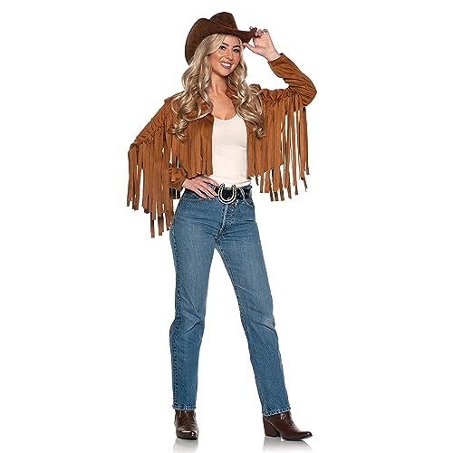UNDERWRAPS Cowboy Fransen Damen Jacke - Cowgirl Western Wear Sexy Halloween Kostüme für Frauen, Braun Kostüm Zubehör (Westernjacke Damen, L 12-14) von UNDERWRAPS