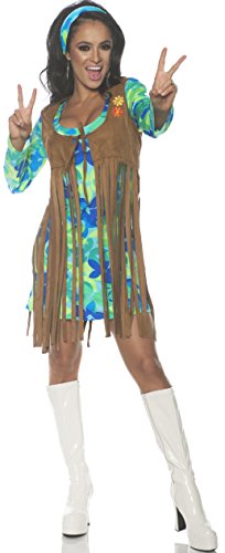 UNDERWRAPS Damen 1960er Jahre Retro Hippie Kostüm Set, blau, Large von UNDERWRAPS