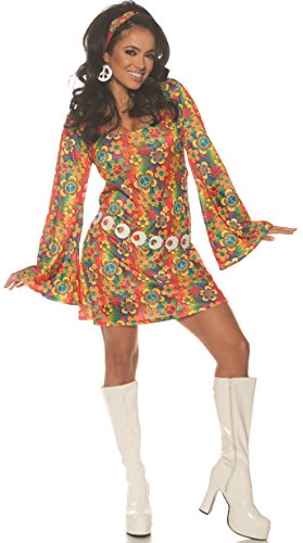 UNDERWRAPS Damen 1960er Retro Hippie Kostüm Kleid Set, Mehrfarbig/Meereswellen (Ocean Tides), L von UNDERWRAPS