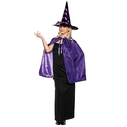 UNDERWRAPS Hexen-Umhang-Set für Damen, einfaches Halloween-Kostüm für Frauen, Mütter, Lehrer, Umhang Hut Lila, Adult OS von UNDERWRAPS