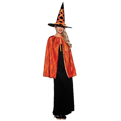 UNDERWRAPS Hexen-Umhang-Set für Damen, einfaches Halloween-Kostüm für Frauen, Mütter, Lehrer, Umhang Hut Orange, Adult OS von UNDERWRAPS