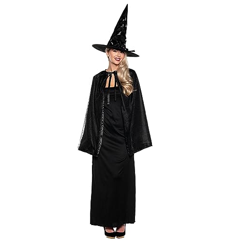 UNDERWRAPS Hexen-Umhang-Set für Damen, einfaches Halloween-Kostüm für Frauen, Mütter, Lehrer, Umhang Hut Schwarz, Adult OS von UNDERWRAPS