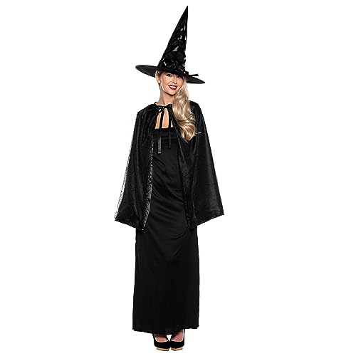 UNDERWRAPS Damen Hexenumhang Set – Hexenumhang & Hexenhut Set, Hexe Zauberer Umhang & Hut für Halloween, einfaches Hexenkostüm für Frauen (Kaphut Schwarz, Erwachsene OS) von UNDERWRAPS