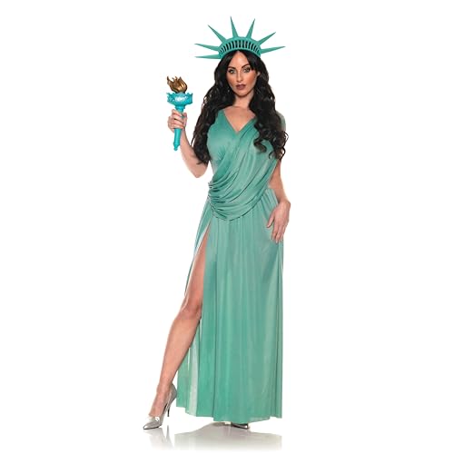UNDERWRAPS Freiheitsstatue Kostüm – Erwachsenen-Halloween-Kleid für Frauen & Kronen-Stirnband, Unabhängigkeitstag, patriotisches Kostüm, Mintgrün, LARGE 12-14 von UNDERWRAPS