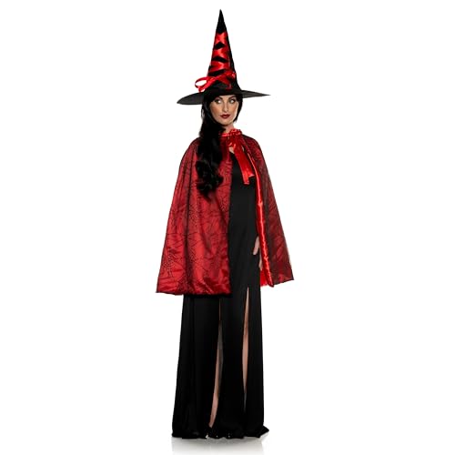 UNDERWRAPS Hexenumhang-Set für Damen, einfaches Halloween-Kostüm für Frauen, Mütter, Lehrer, Rot, Umhang und Hut von UNDERWRAPS