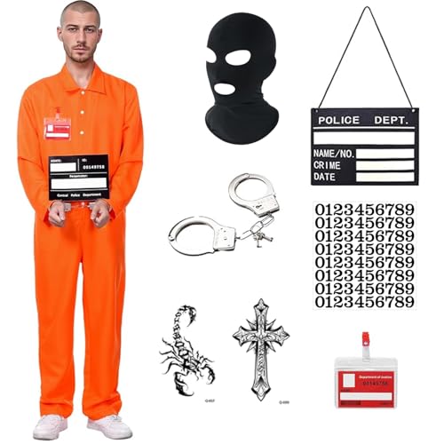 UNIANE Gefängnis Kostüm Herren Orange,Halloween Gefangener Kostüm,Sträfling Kostüm jumpsuit,Kostüm Erwachsene Cosplay Outfits für Erwachsener Gefängnis Kostüm,Halloween Prisoners Pretend Prop (S) UNIANE Gefängnis Kostüm Herren Orange,Halloween Gefangener Kostüm,Sträfling Kostüm jumpsuit,Kostüm Erwachsene Cosplay Outfits für Erwachsener Gefängnis Kostüm,Halloween Prisoners Pretend Prop (S) von UNIANE