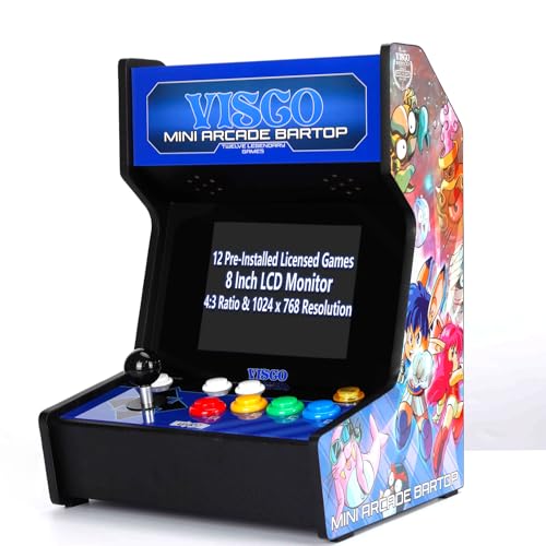 UNICO VISCO Mini-Arcade Spielkonsole mit Extra Gamepad, Retro Arcade Maschine, Andro Dunos, ect., Vorinstallierten 12 original lizenzierten Retro-Spielen, 8-Zoll-Bildschirm, HDMI Output Unterstützung von UNICO