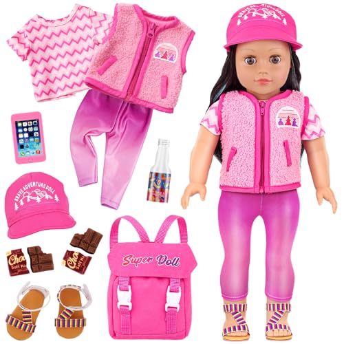 UNICORN ELEMENT 10-teiliges amerikanisches Puppen-Bergsteig-Set für 45,7 cm große Puppen, Zubehör und Kleidung, 5 Stück Kleidung und Schuhe, Rucksack und Zubehör, Spielset für Kinder (ohne Puppe) von UNICORN ELEMENT